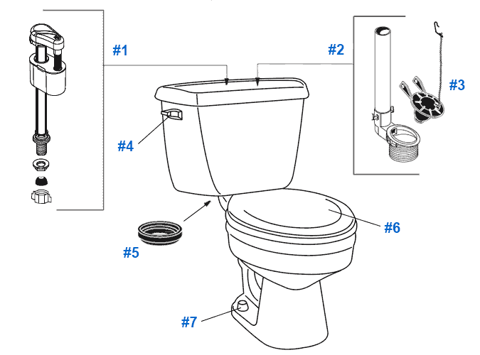 Parts diagram for Crane Radcliffe toilets