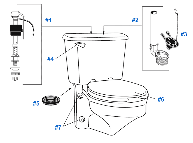 Parts diagram for Crane Rexmont toilets