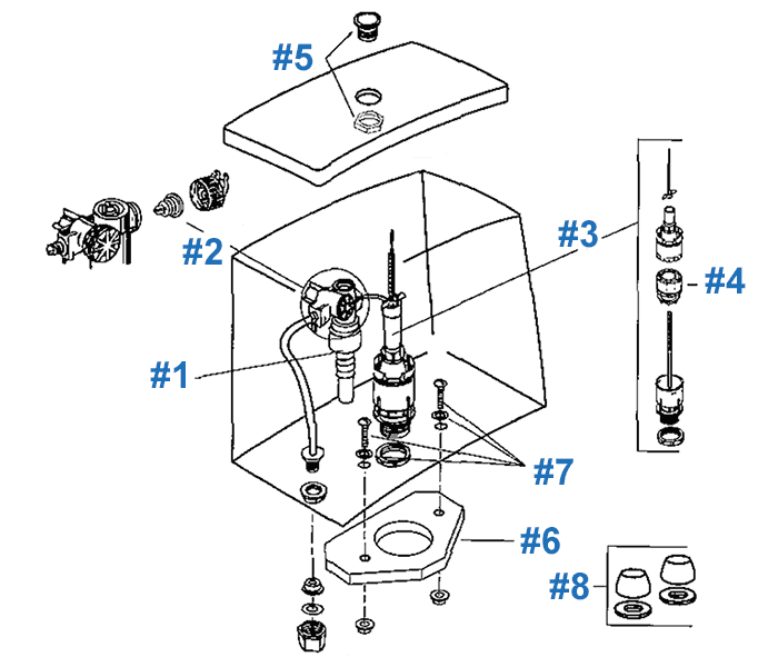 Repair parts for the Canterbury toilet #091-1400, 091-9400