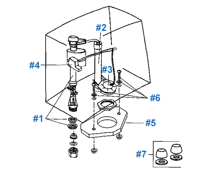 Repair parts for the Canterbury toilet #091-2400, 091-9410