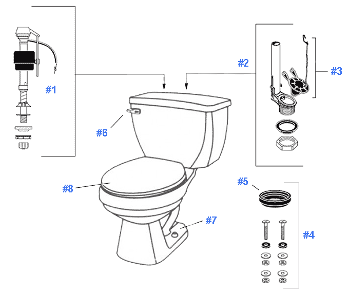 Parts diagram for Aqua Saver toilets