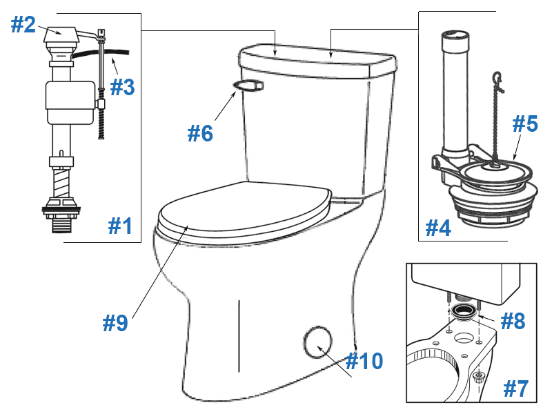 Parts diagram for Gerber Avalanche two-piece toilet with concealed trapway - tank number CT-28-830