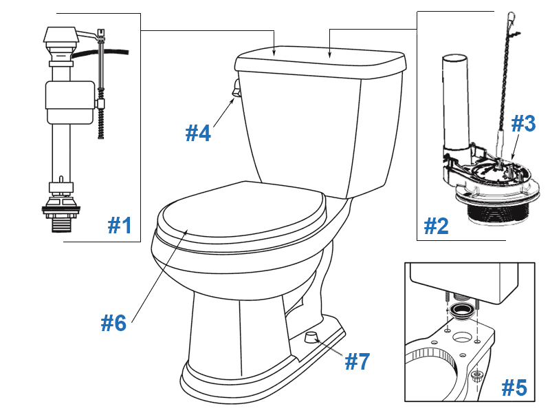 Parts diagram for Gerber Avalanche Leak Sentry toilets - tank number LS-28-890