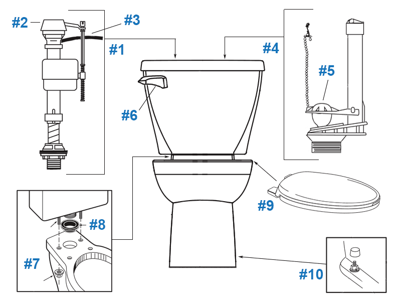 Parts diagram for Gerber Lynx toilets - tank number 28-690