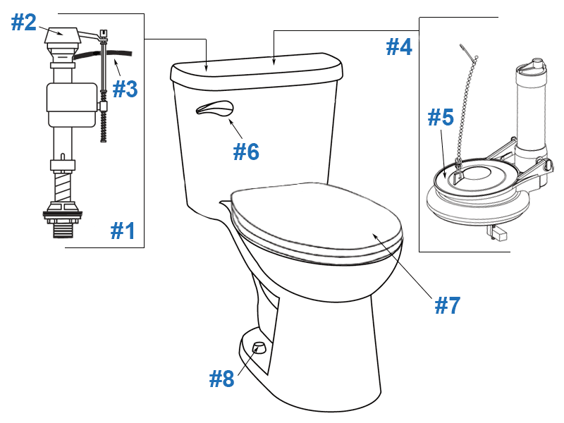 Parts diagram for Maxwell 21-018 one-piece toilets