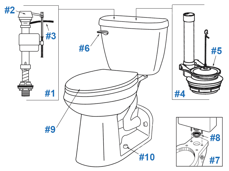 Parts diagram for Maxwell back outlet toilets - tank number 28-980