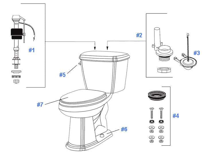 Parts diagram for Gerber Picturesque toilets - tank number 28-180