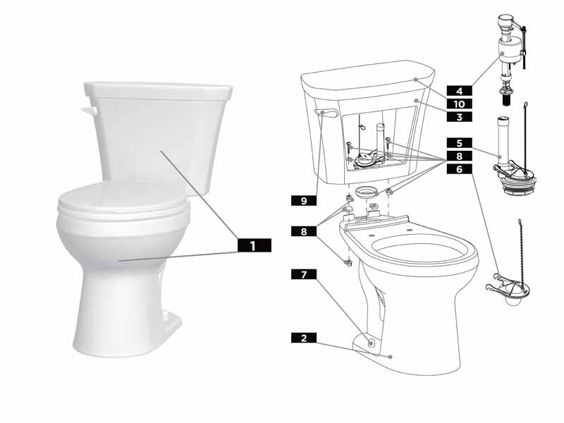 Parts diagram for Gerber Viper toilets - tank number #GVP38590