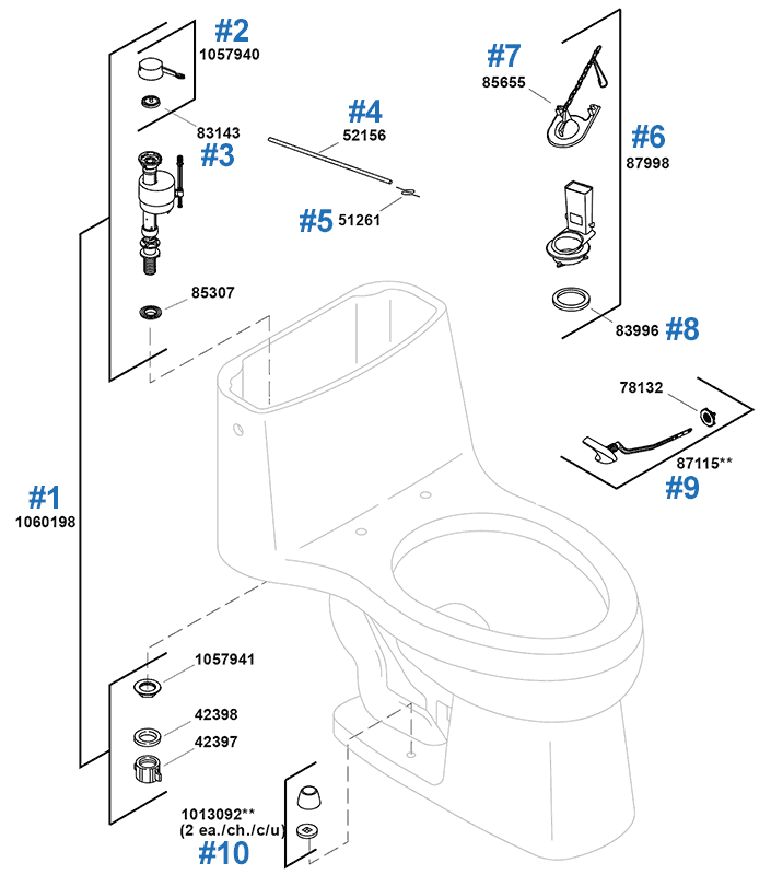 Santa Rosa toilet repair parts diagram