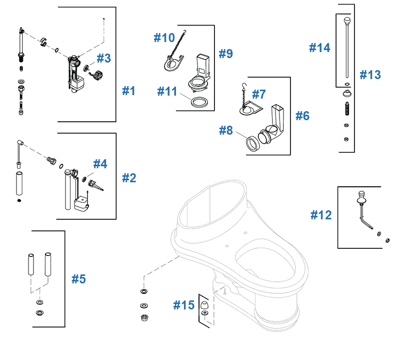 Revival one-piece toilet repair parts