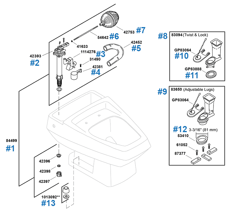 Parts diagram for Kohler Palarre one-piece toilet - model #K-3383