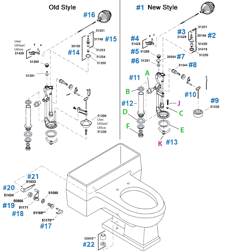 Pompton Toilet repair parts diagram