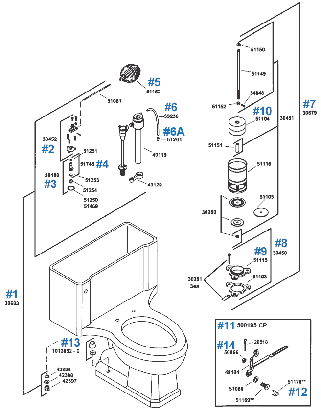 Placid series repair parts by Kohler