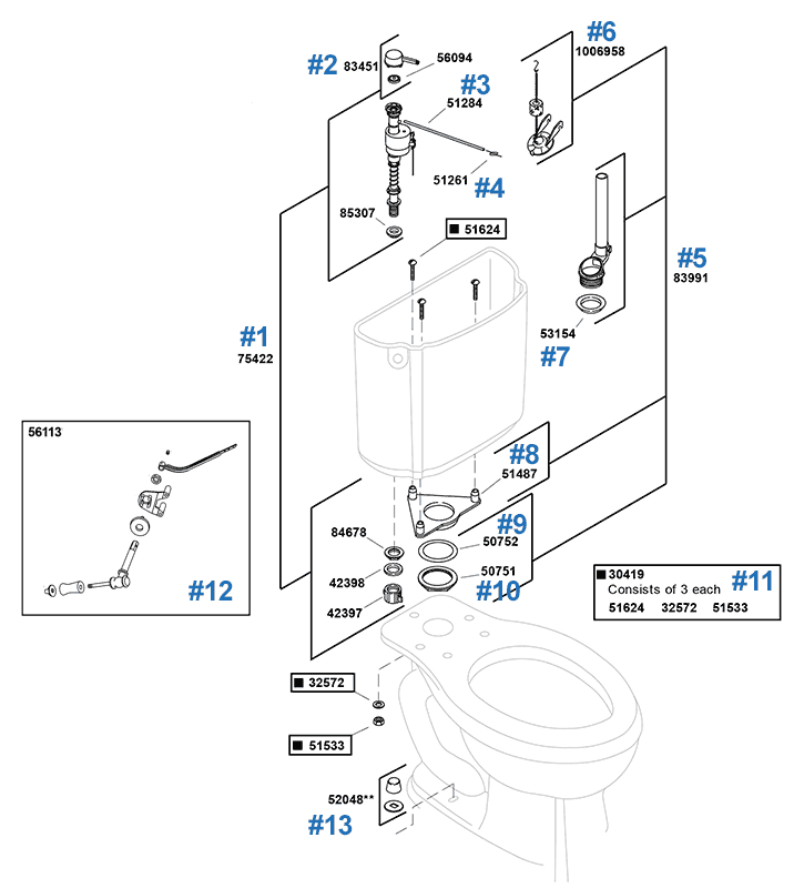 Portrait toilet repair parts by Kohler