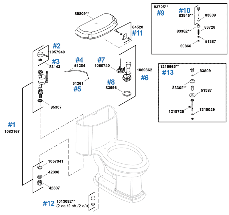 Portrait one-piece repair parts by Kohler