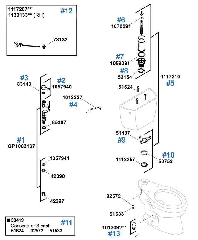 Wellworth Classic repair parts by Kohler